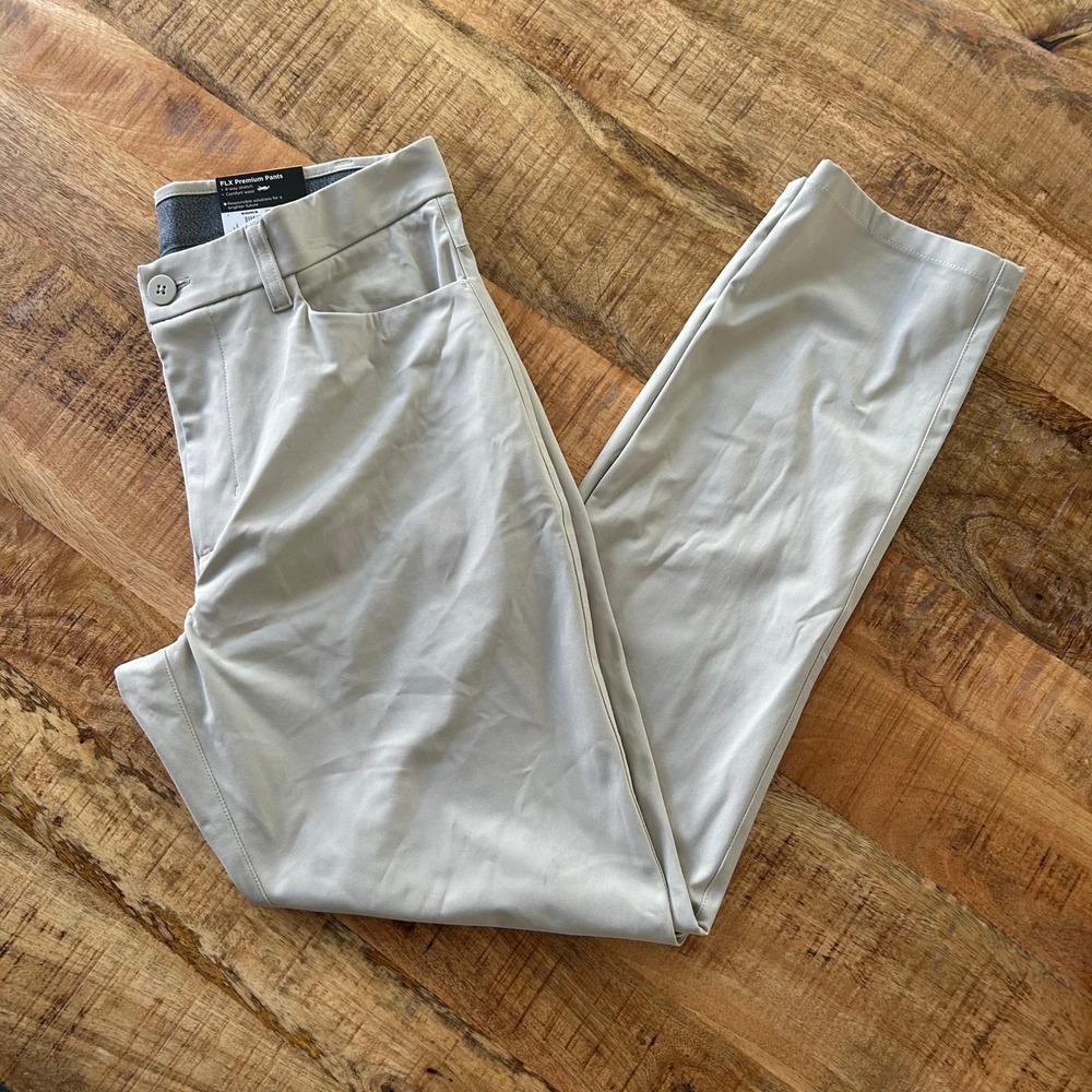 FLX Premium Pants Mens 32x30 Slim Fit 5-Pocket 4-Way Stretch Beige NWT